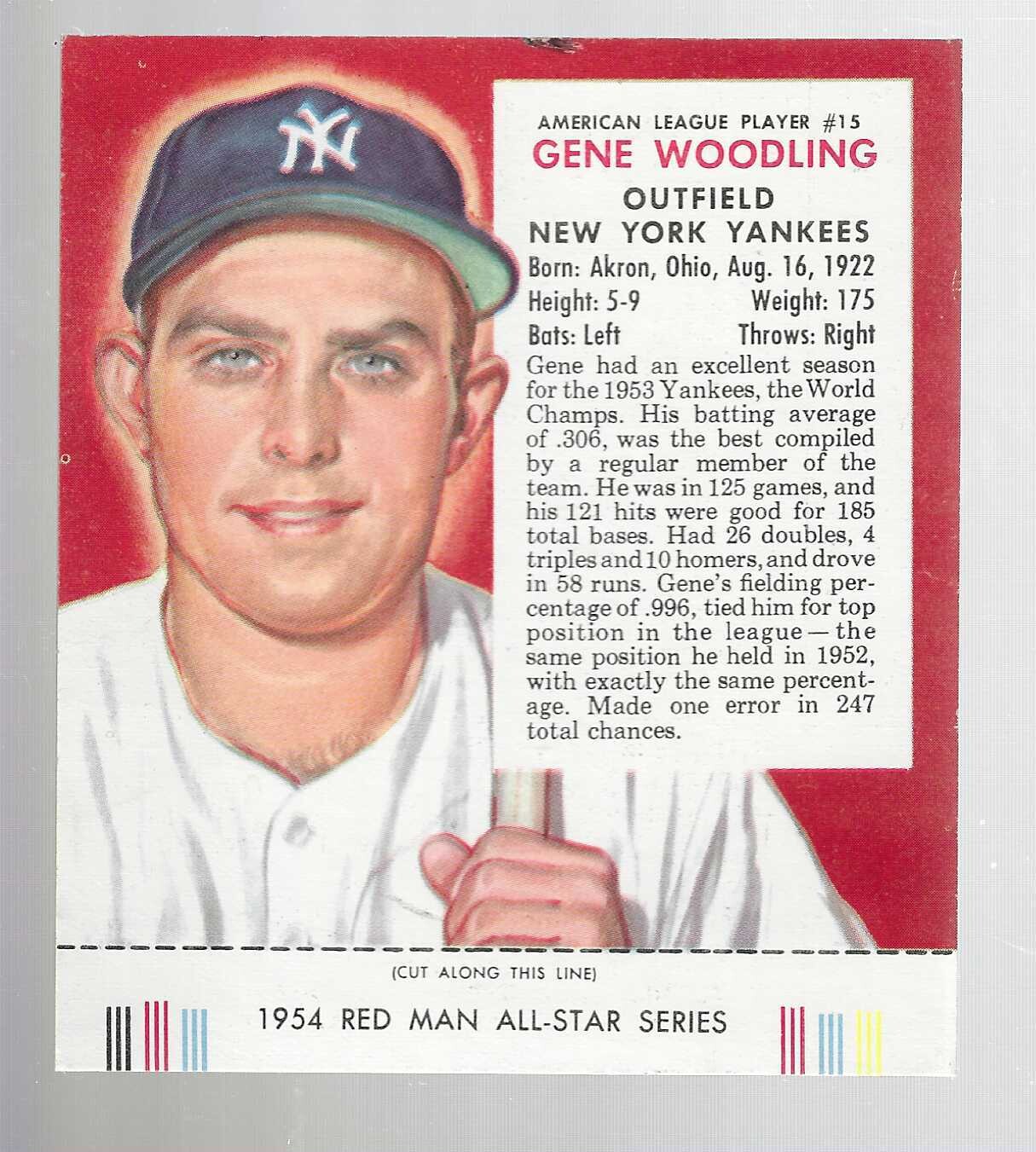 1954 Red Man Tobacco #AL15 Gene Woodling Ex+