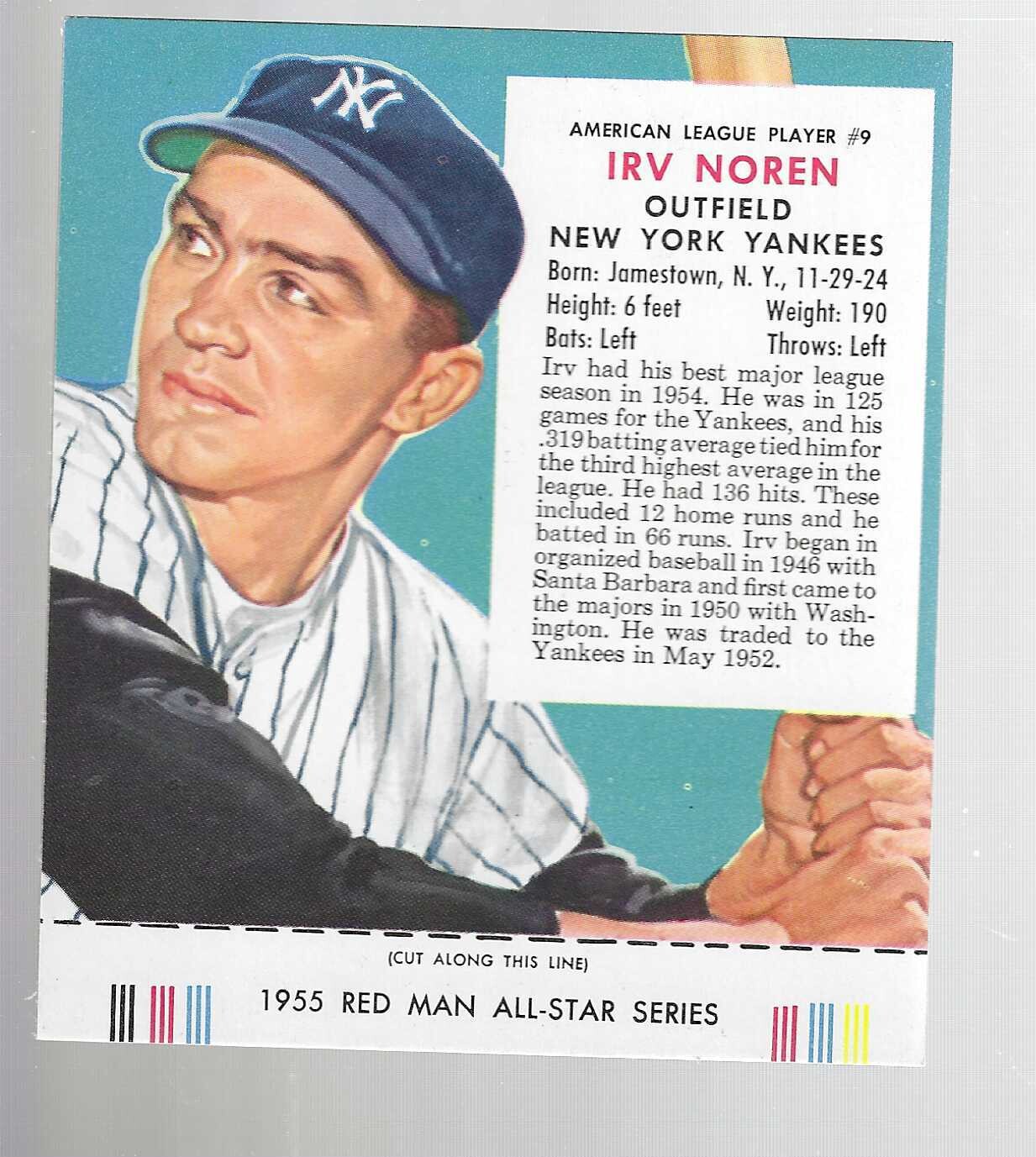 1955 Red Man Tobacco #AL9 Irv Noren Ex/Mint+