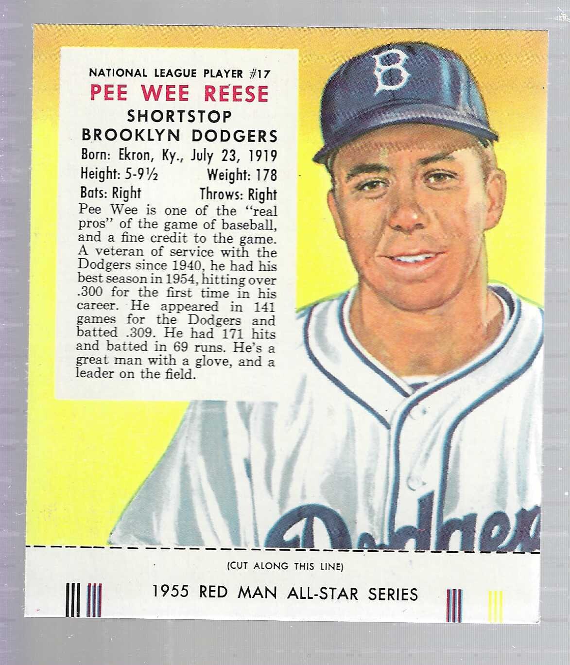 1955 Red Man Tobacco #17 NL Pee Wee Reese Ex/Mint