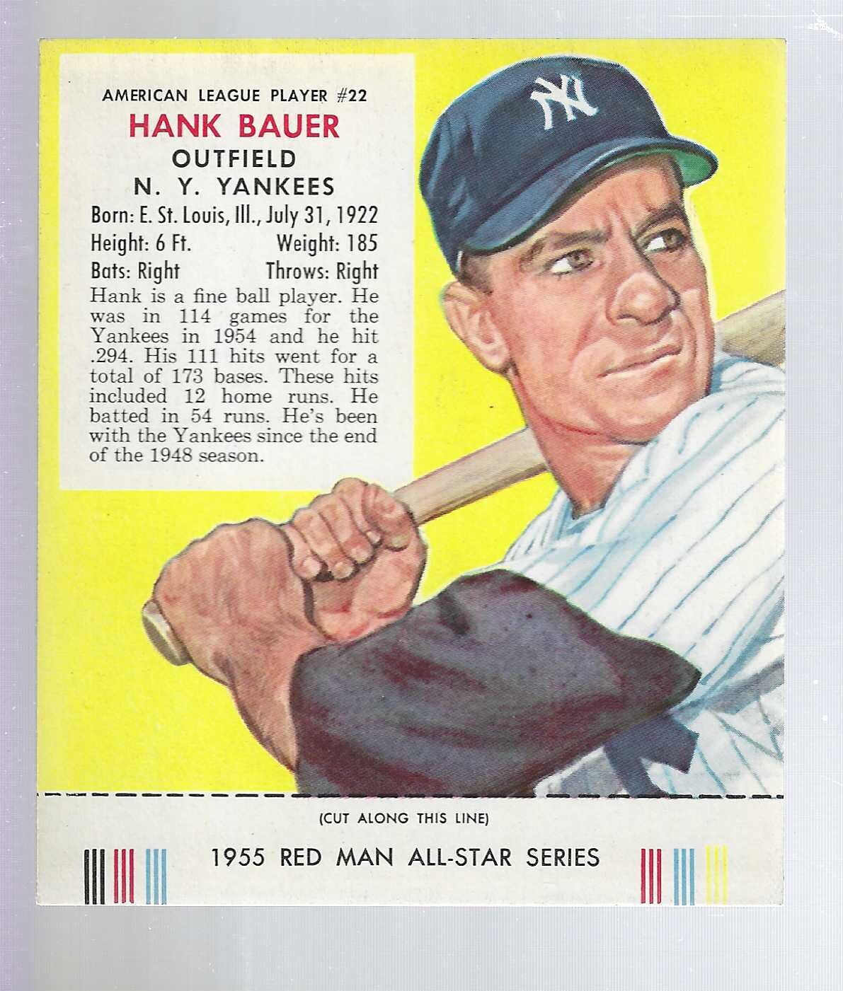 1955 Red Man w/ Tabs #AL22 Hank Bauer Ex/Mint