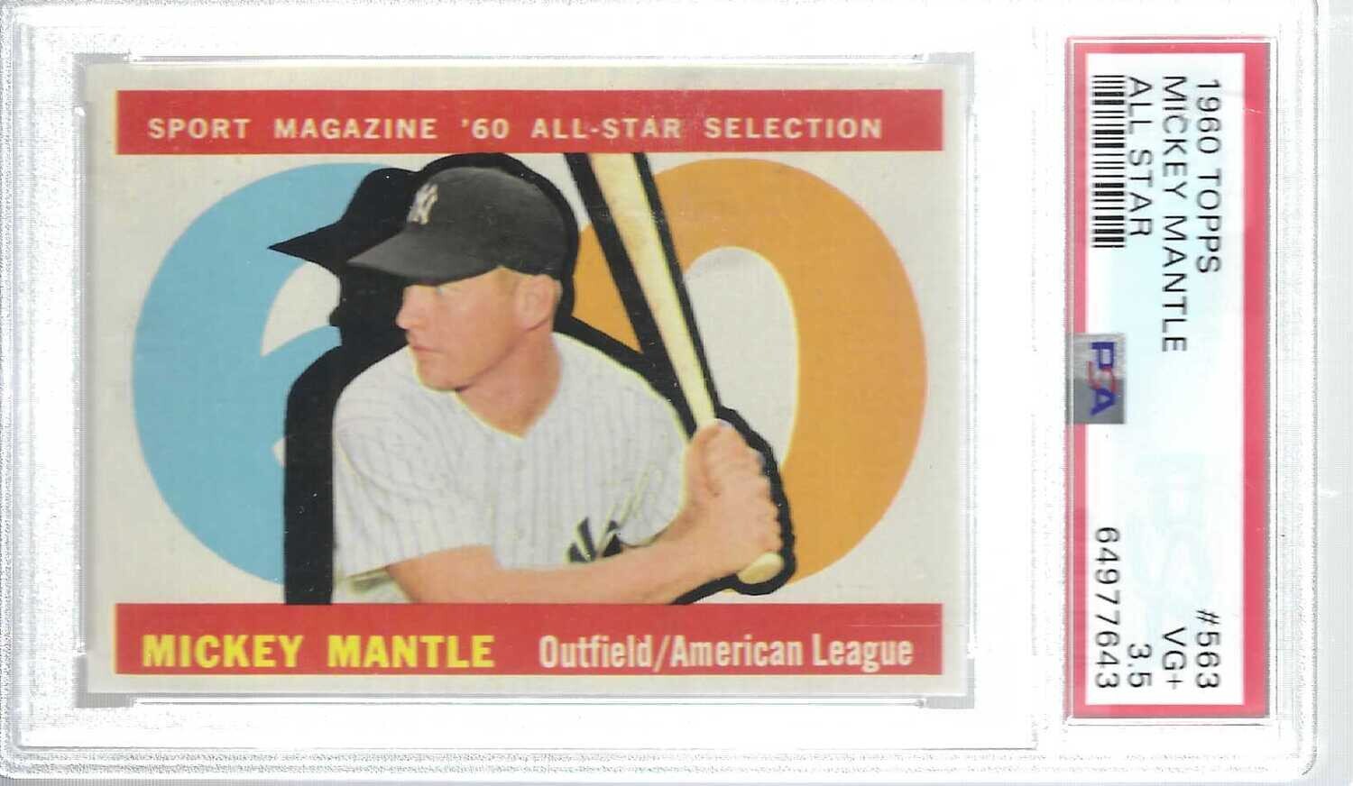 1960 Topps #563 Mickey Mantle All Star PSA 3.5