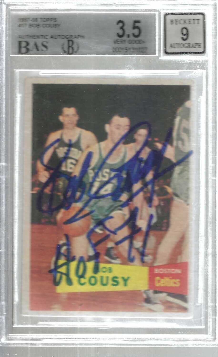 1957 Topps #17 Bob Cousy Autographed Rookie Beckett Graded 9 Auto