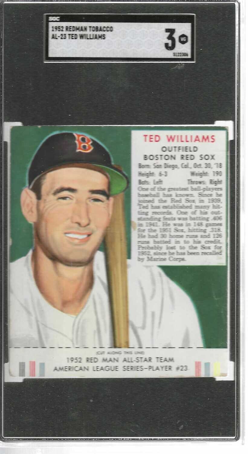 1952 Red Man Tobacco #AL-23 Ted Williams SGC 3