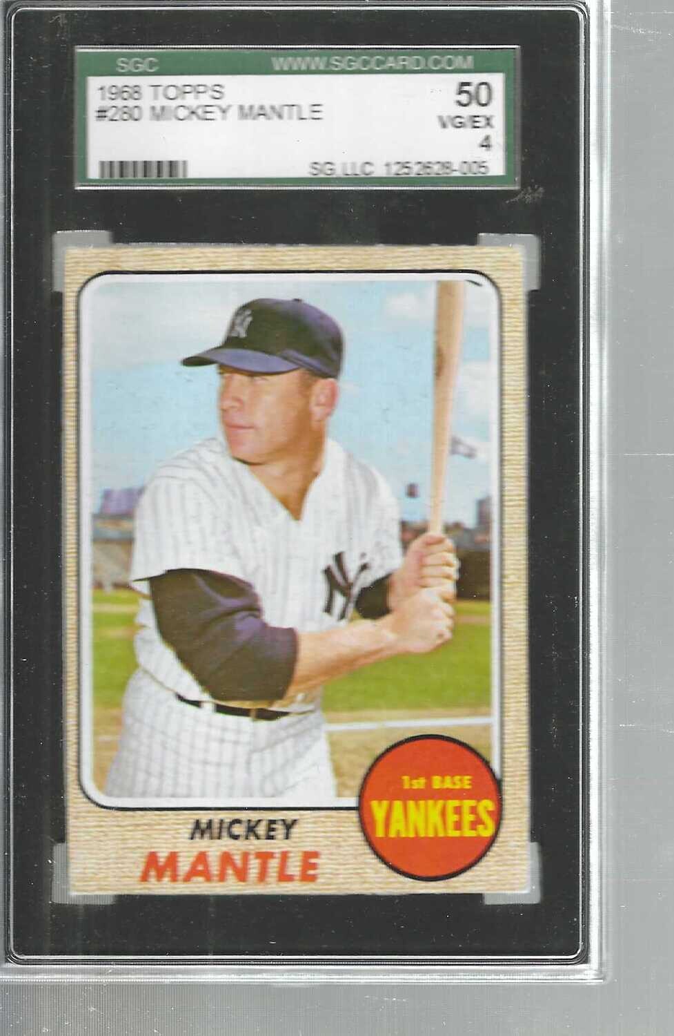 1968 Topps #280 Mickey Mantle SGC 4