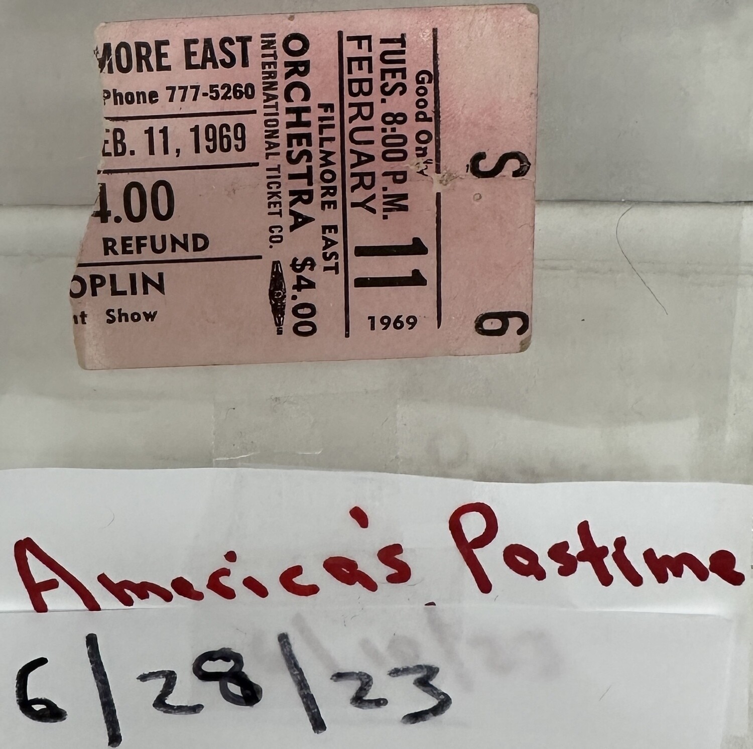 Janis Joplin Ticket Stub 1969 Fillmore East Concert