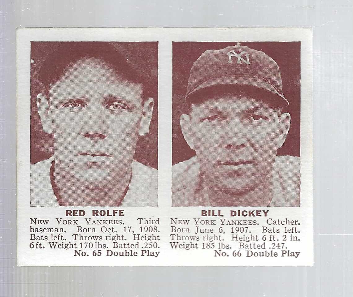 1941 Double Play #65/66 Bill Dickey/Red Rolfe list $150