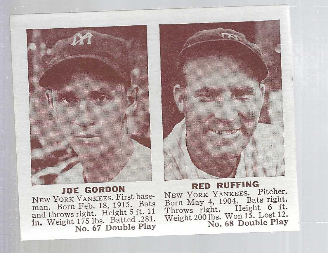 1941 Double Play #67/68 Joe Gordon/Red Ruffing Ex/Mint+