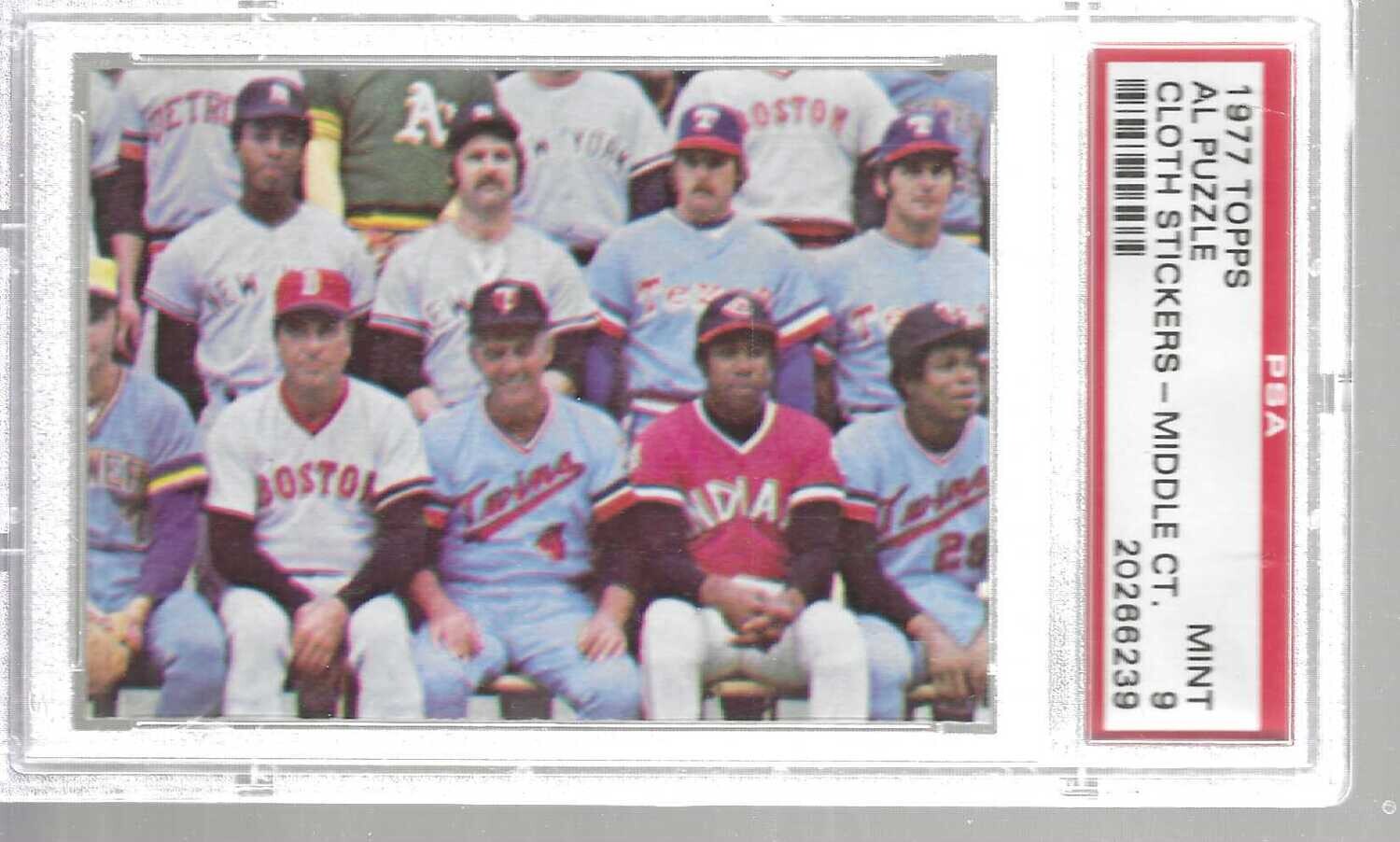 1977 Cloth Sticker Checklist AL Puzzle card Thurman Munson PSA 9