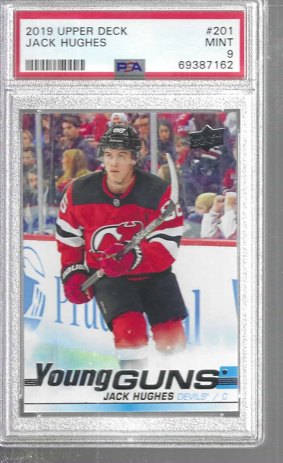 2019/20 Upper Deck #201 Jack Hughes Young Guns Rookie PSA 9