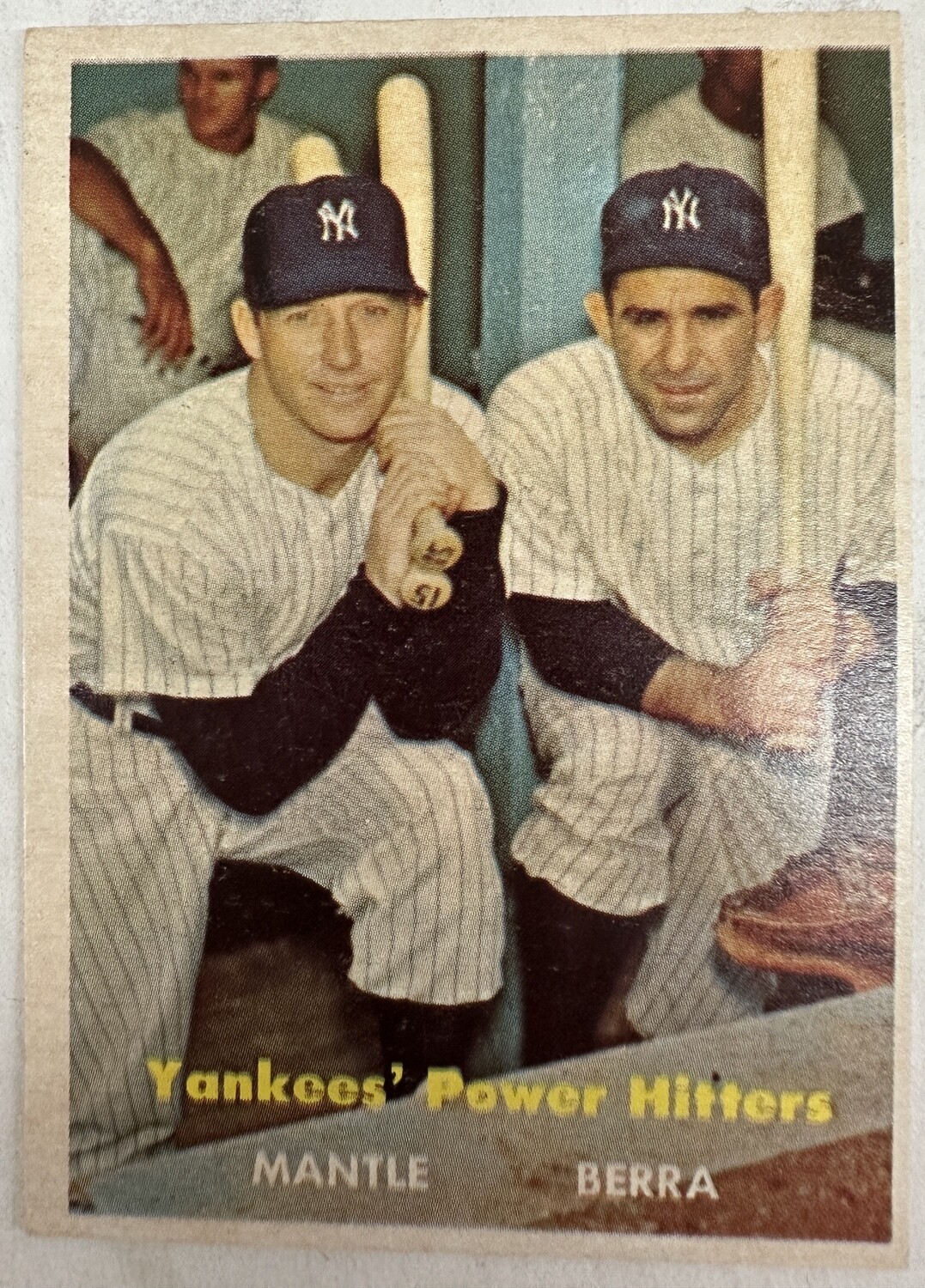1957 Topps #407 Yankees Power Hitters Mickey Mantle, Yogi Berra Ex+