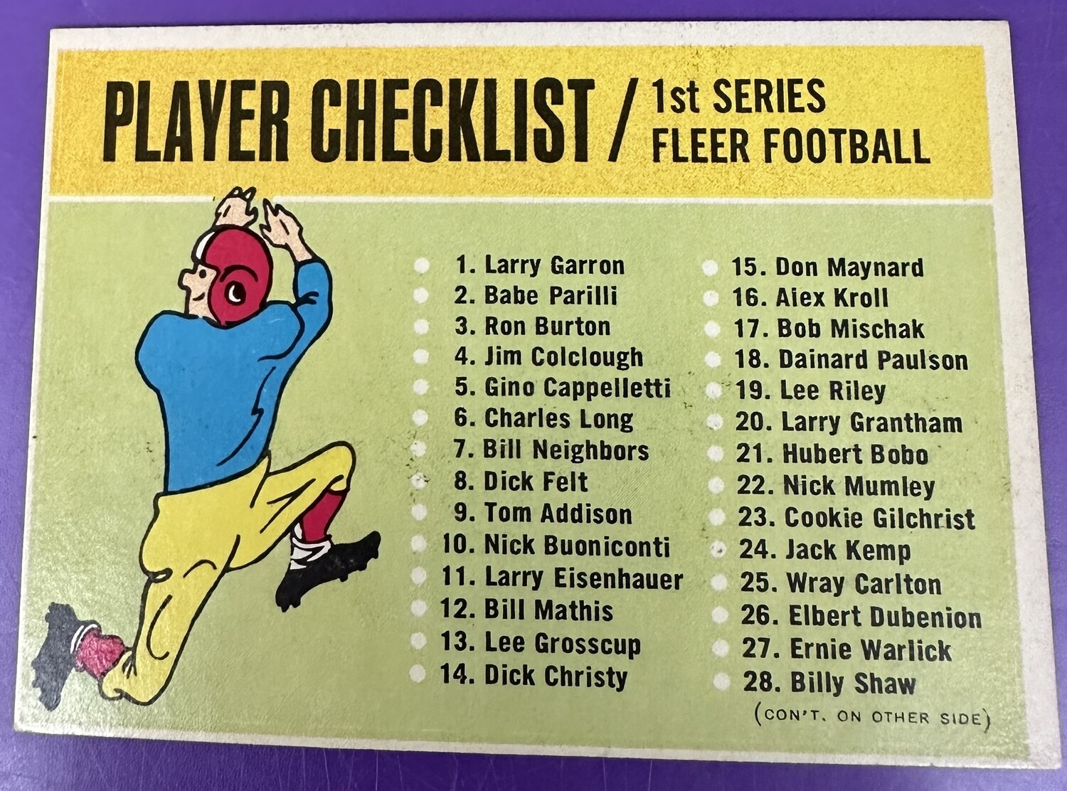 1963 Fleer Checklist Ex/Mint list $350