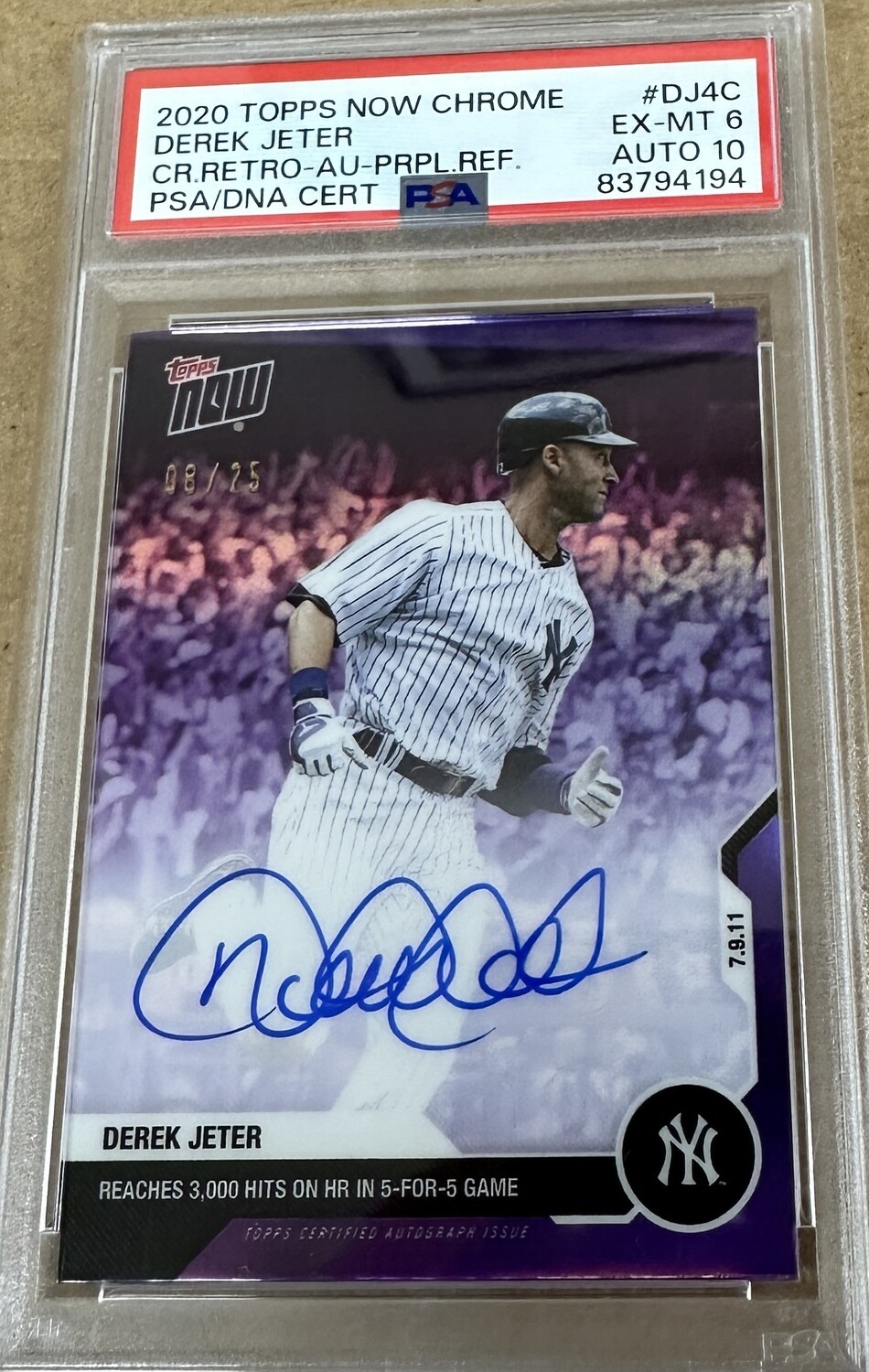 2020 Topps Now Derek Jeter Chrome Career Retro Autograph Purple Refractor PSA 10 Auto