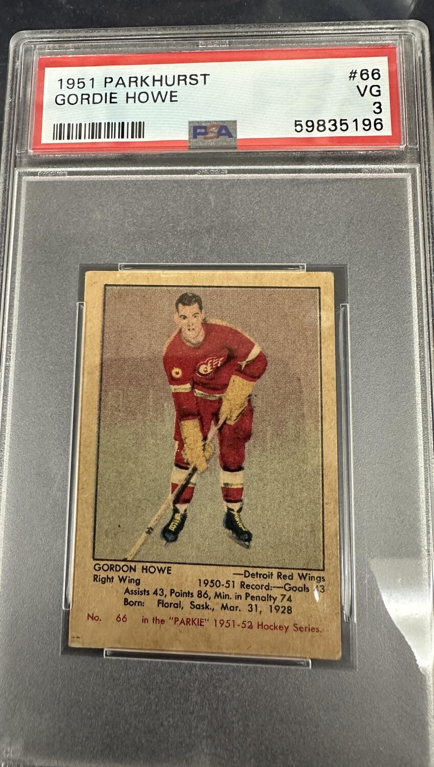 1951 Parkhurst #66 Gordie Howe rookie PSA 3