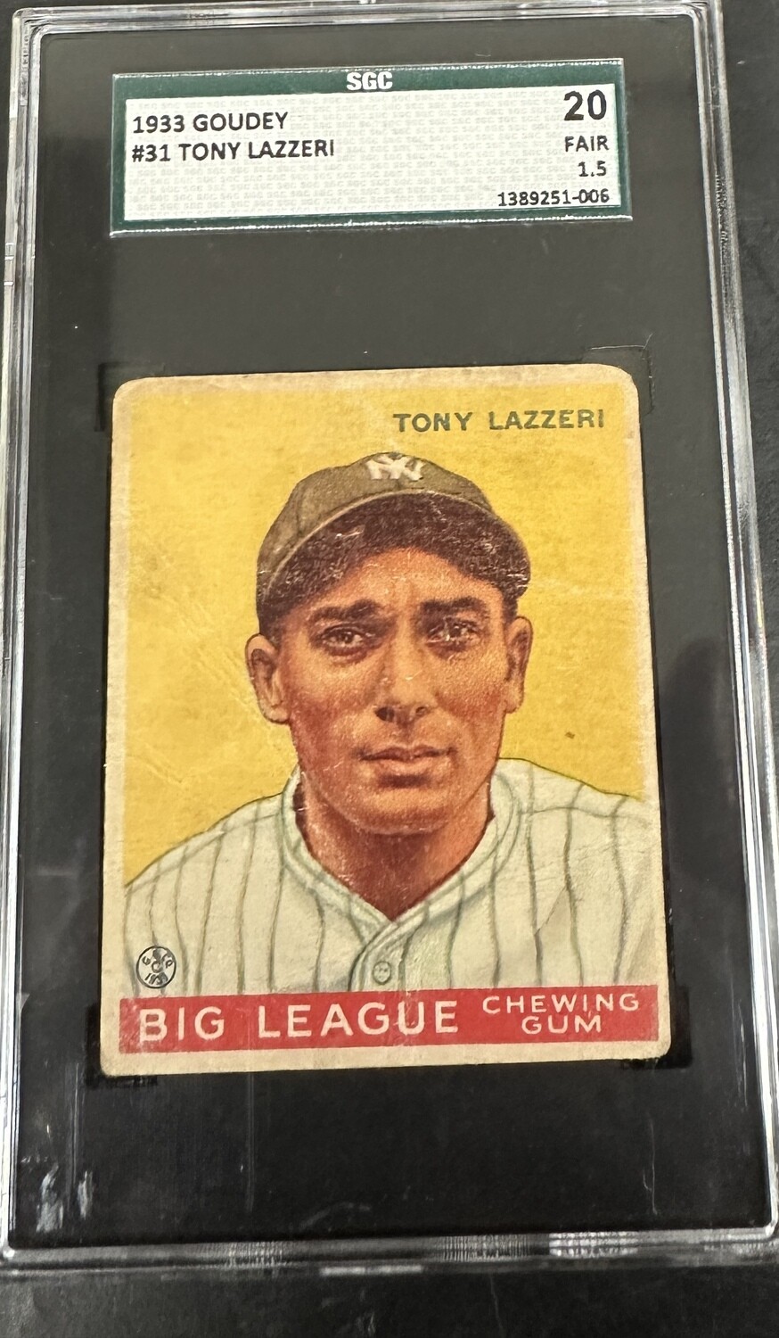 1933 Goudey #31 Tony Lazzeri SGC 1.5
