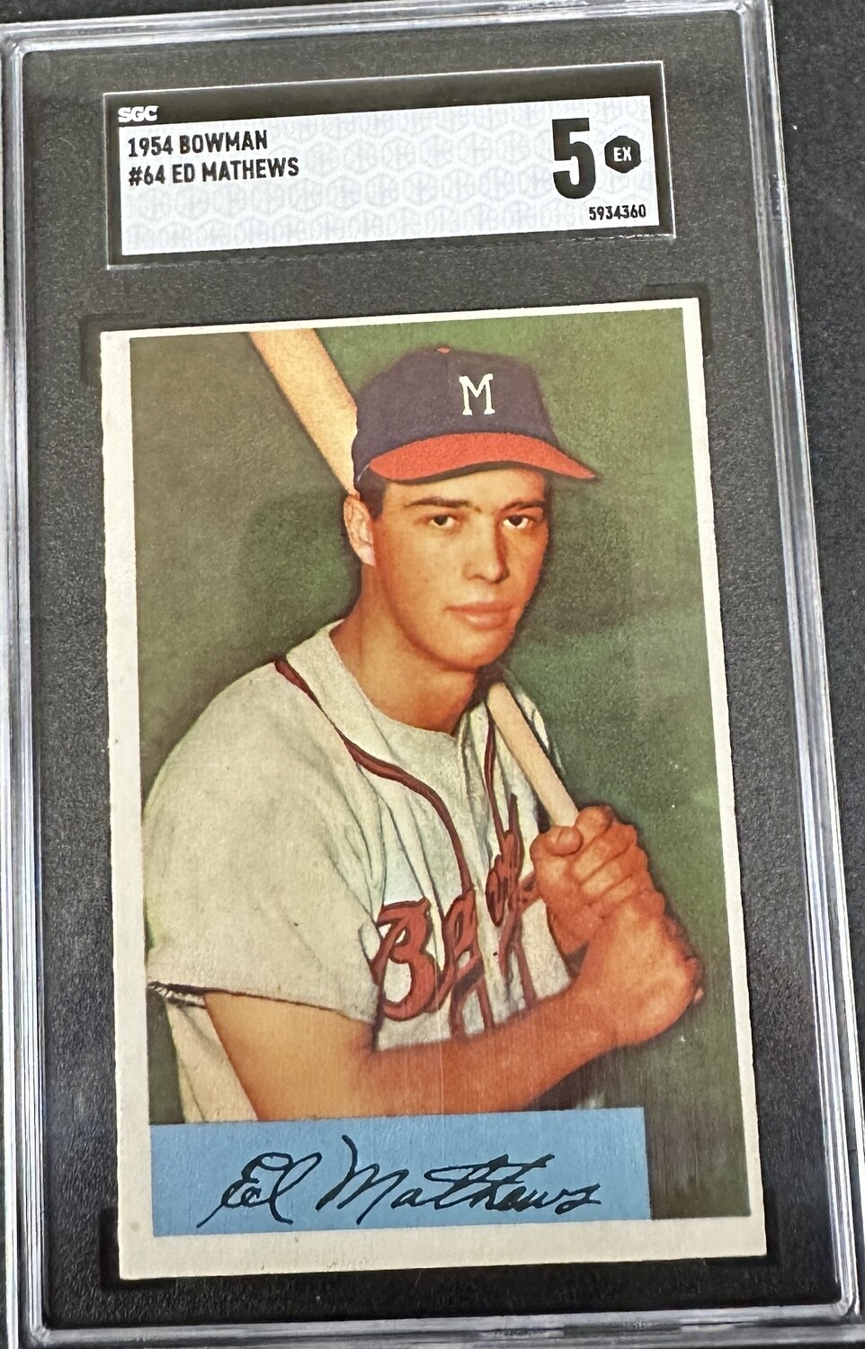1954 Bowman #64 Eddie Mathews SGC 5
