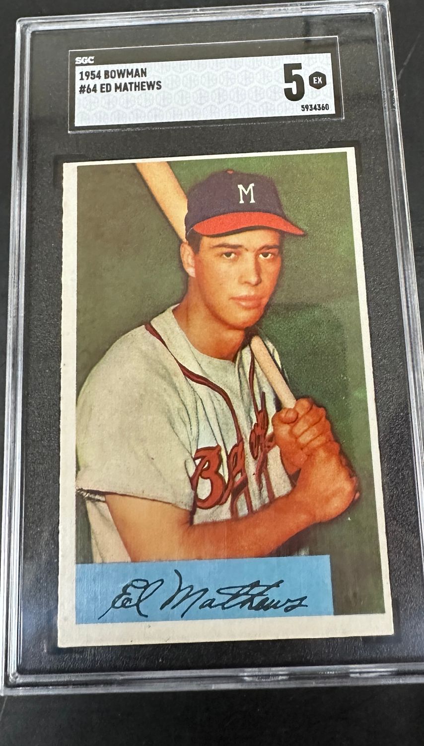 1954 Bowman #64 Eddie Mathews SGC 5