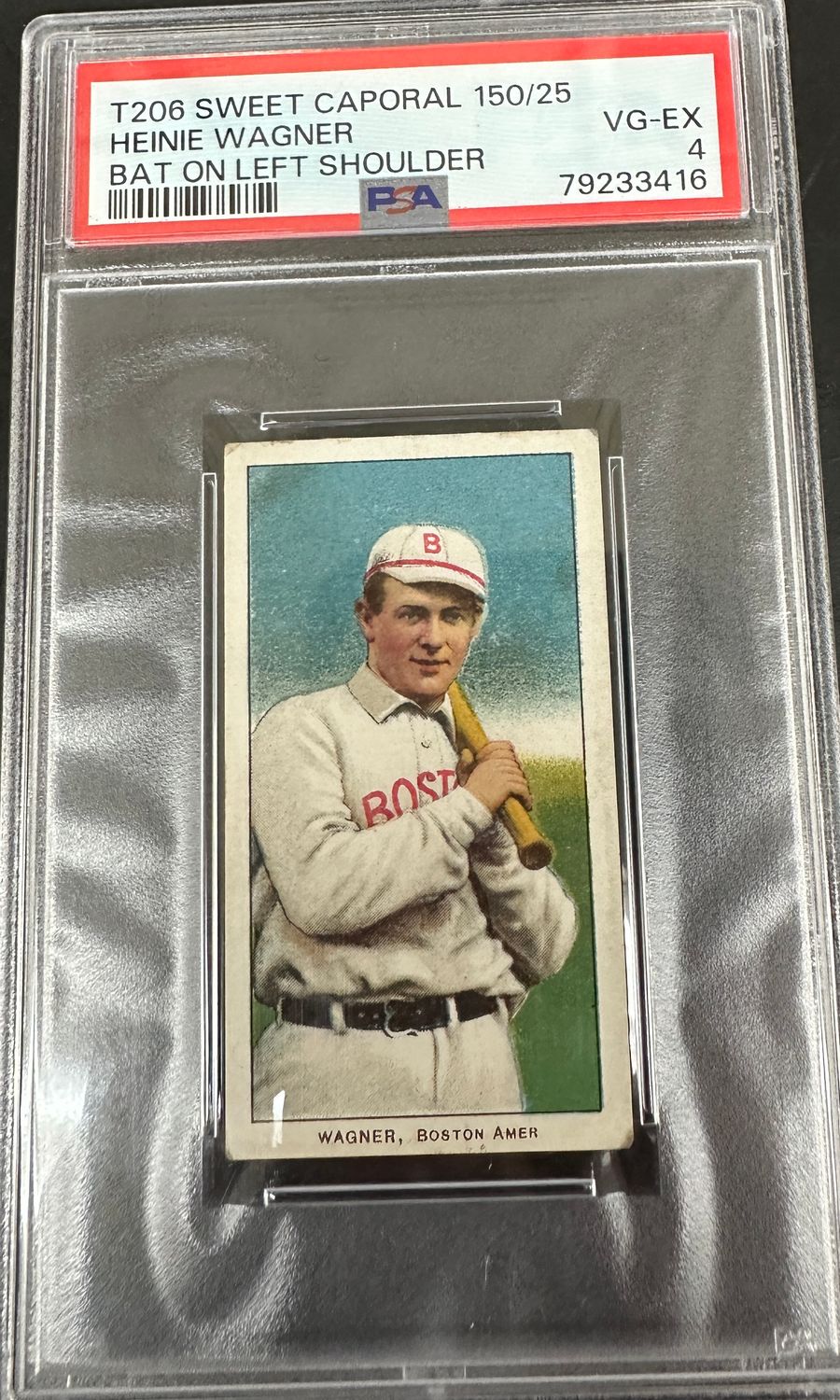 1909 T206 Sweet Caporal 150/25 Heinie Wagner Bat on Left Shoulder PSA 4