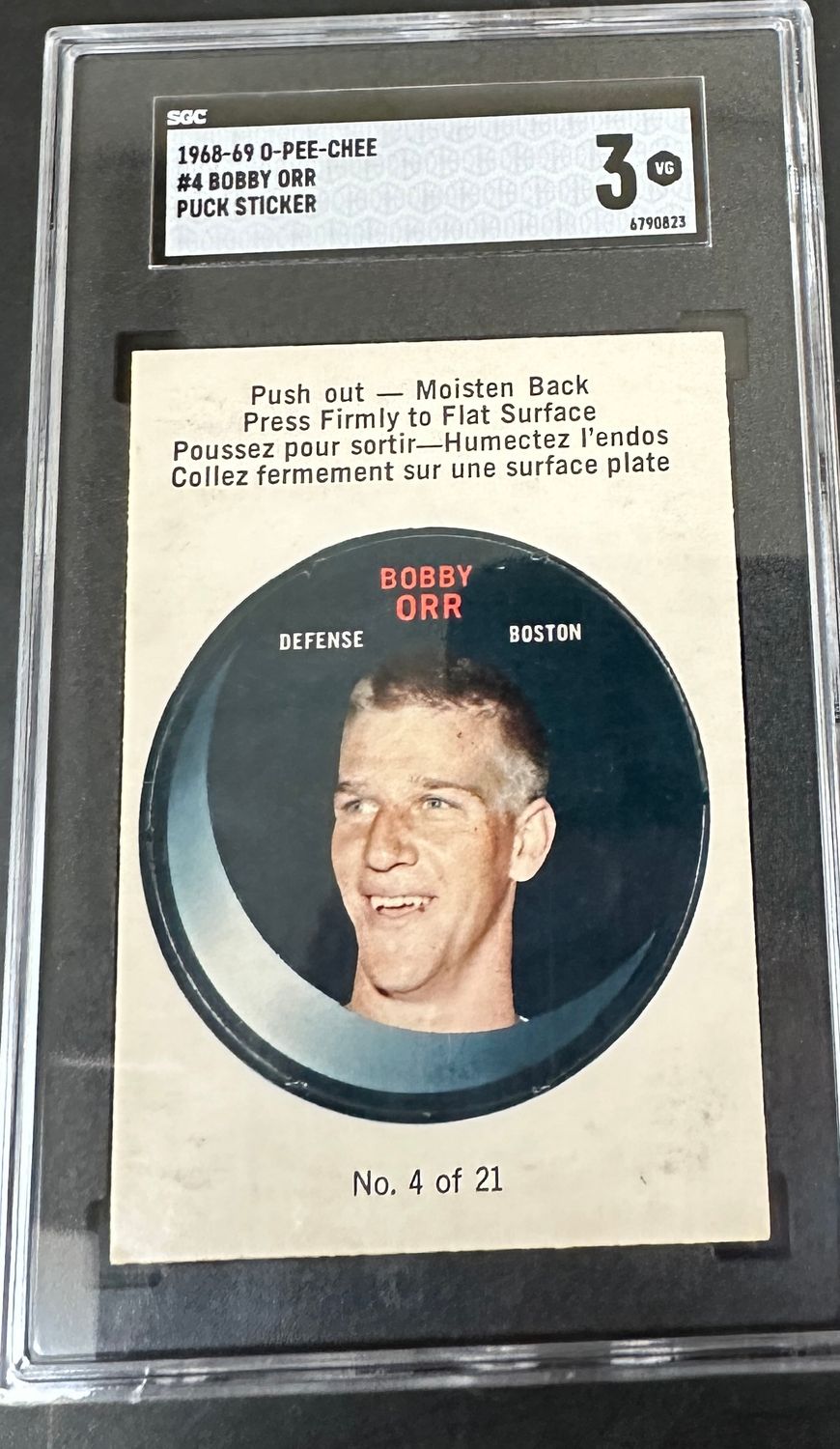 1968 Opeechee Puck Sticker #4 Bobby Orr SGC 3