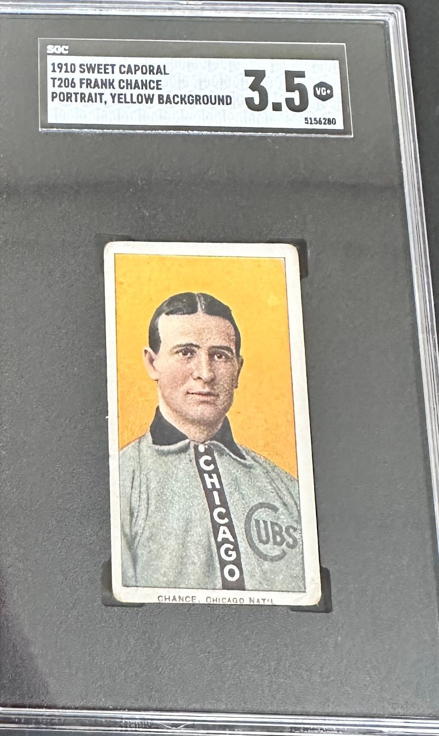 1910 T206 Sweet Caporal Frank Chance Portrait Yellow SGC 3.5