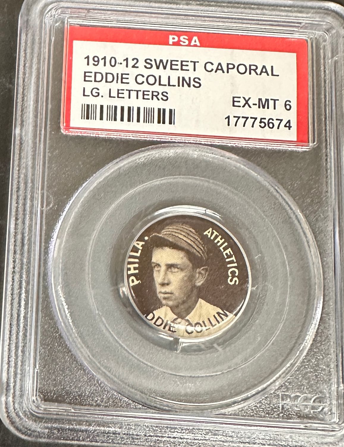 1910-12 Sweet Caporal Pins Eddie Collins  Large Letters PSA 6