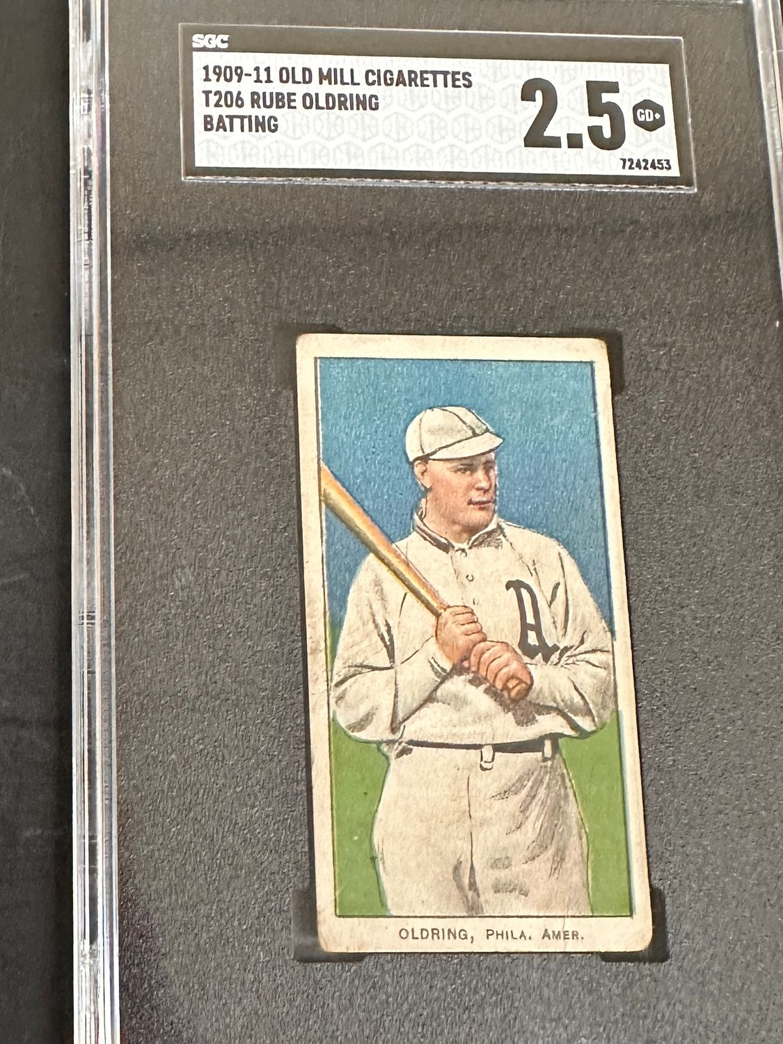 1909 Old Mill T206 Rube Oldring Batting SGC 2.5