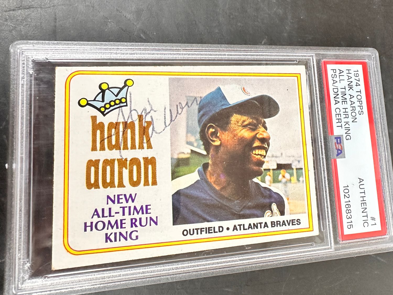 1974 Topps #1 Hank Aaron All Time HR King Signed Auto PSA