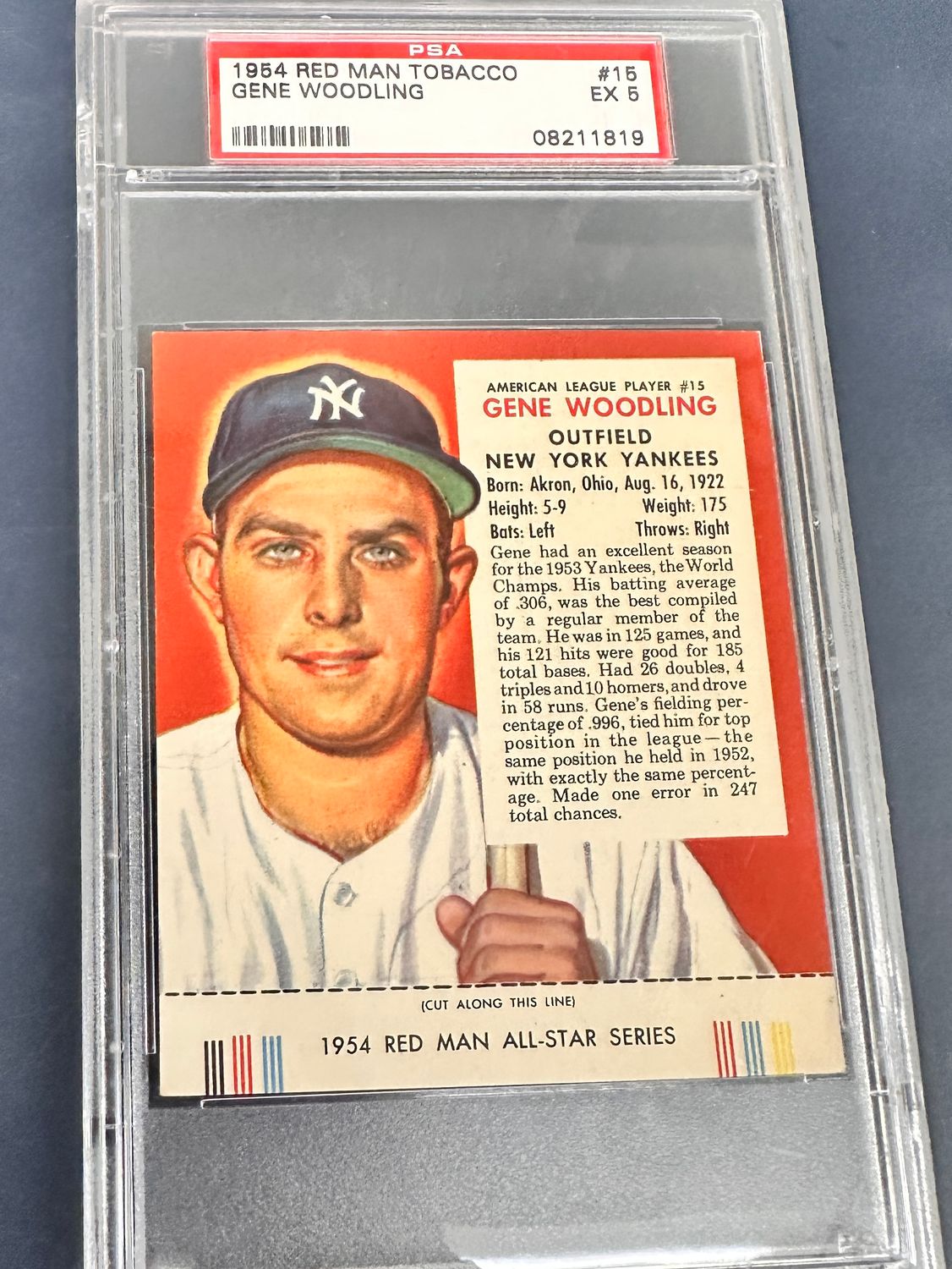 1954 Red Man #AL15 Gene Woodling Yankees PSA 5