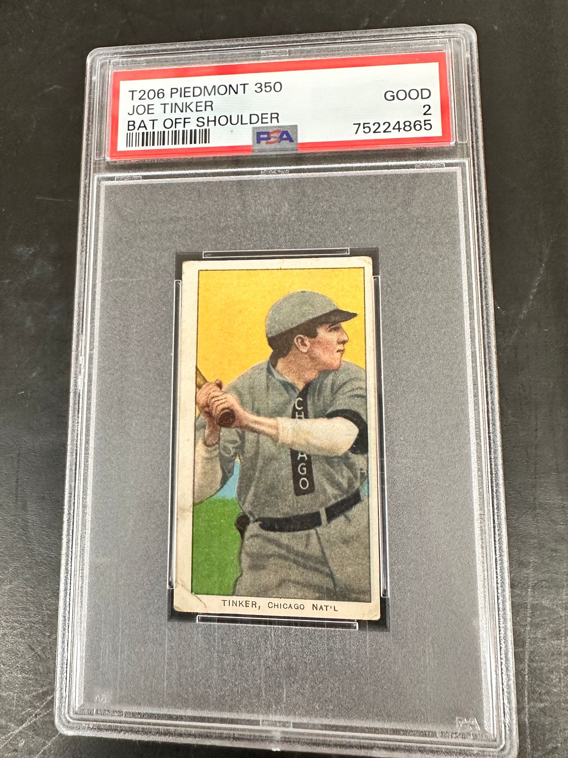 1909 T206 Piedmont Joe Tinker Bat Off Shoulder PSA 2