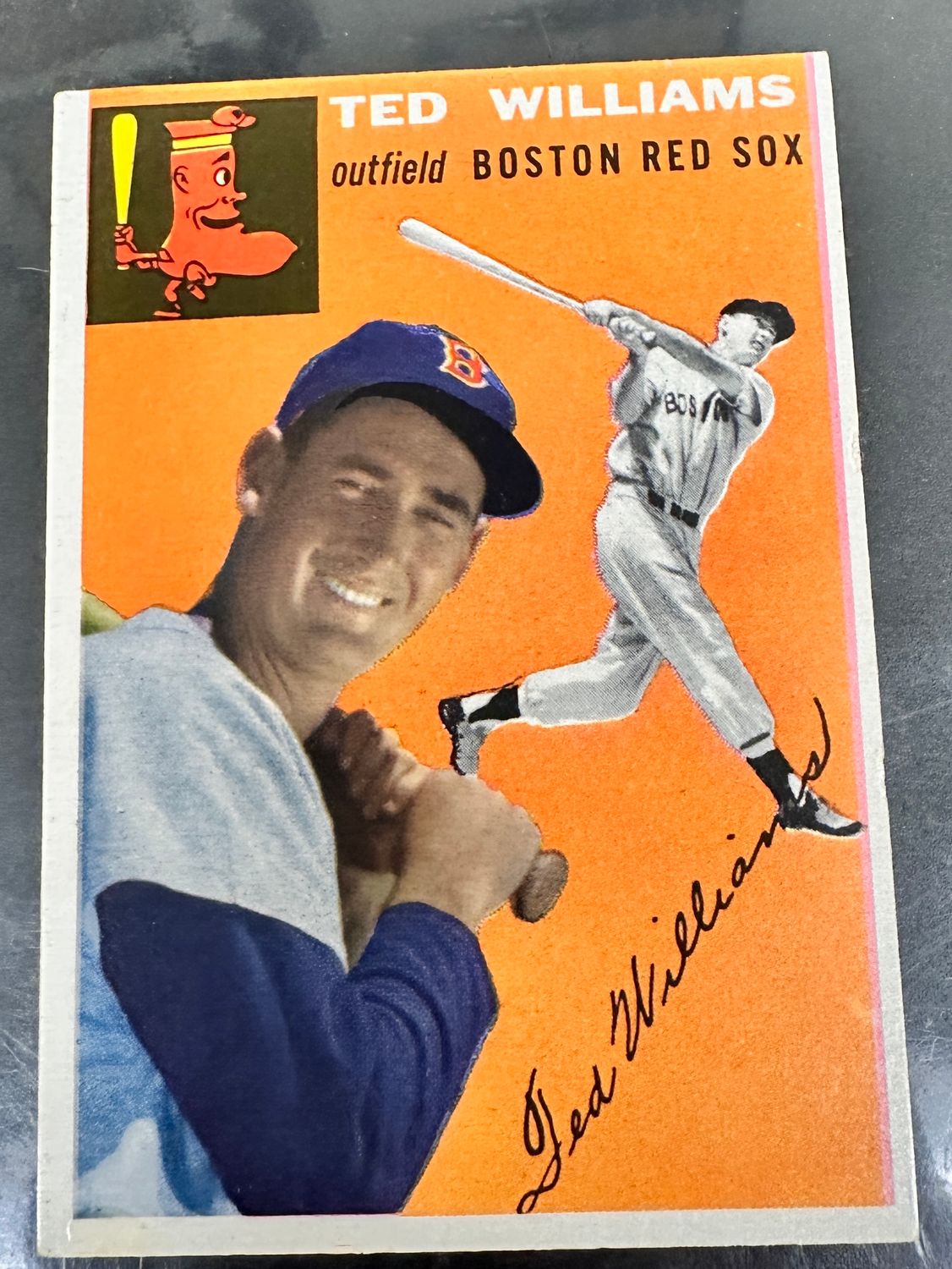 1954 Topps #1 Ted Williams Ex. Presents Nicer. Small spot of glue on back.