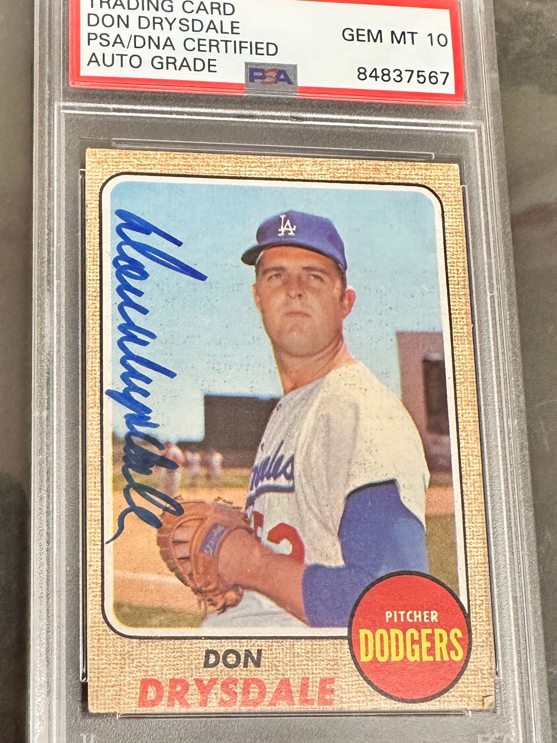 1968 Topps #145 Don Drysdale autograph PSA 10