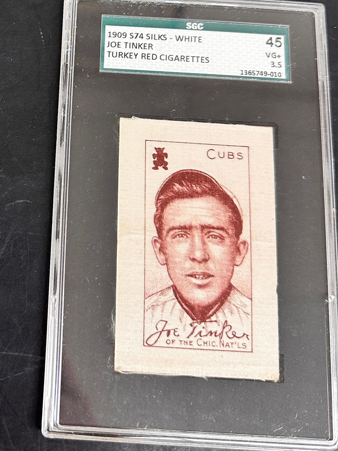 1909 S74 Silks White Joe Tinker Turkey Red Back SGC 3.5