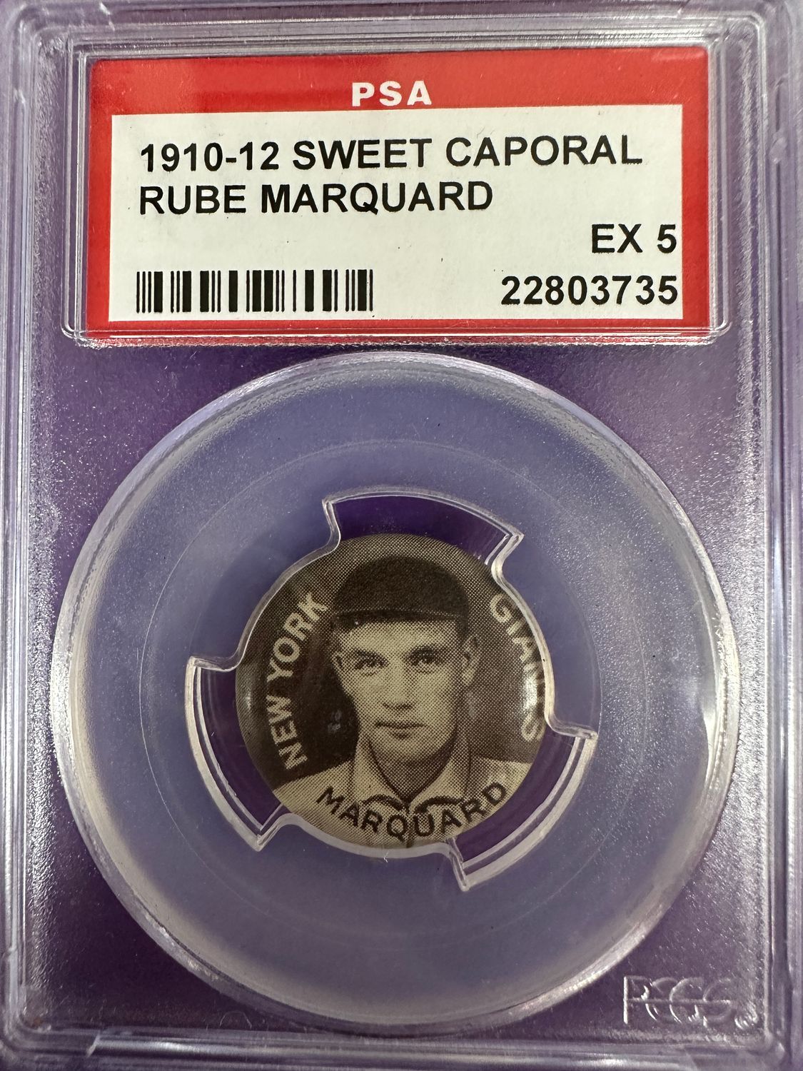 1910 Sweet Caporal Pin Rube Marquard NY Giants PSA 5