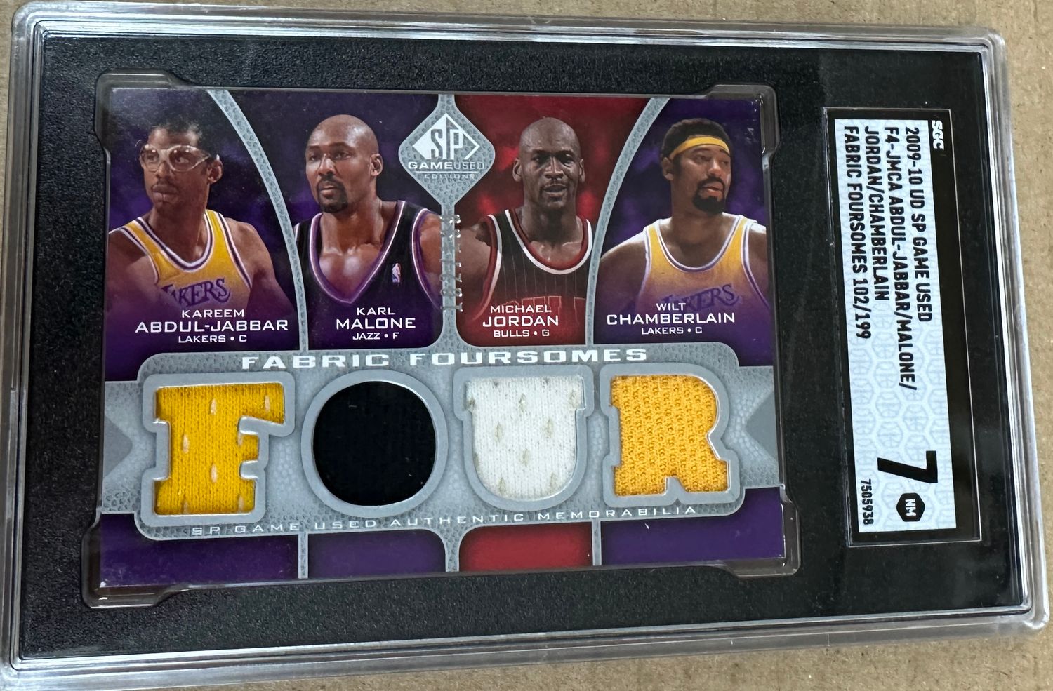 2009/10 Sp Game Used Jabbar/Malone/M.Jordan/Wilt Chamberlain 4 x Jersey card #102/199 Sgc 7