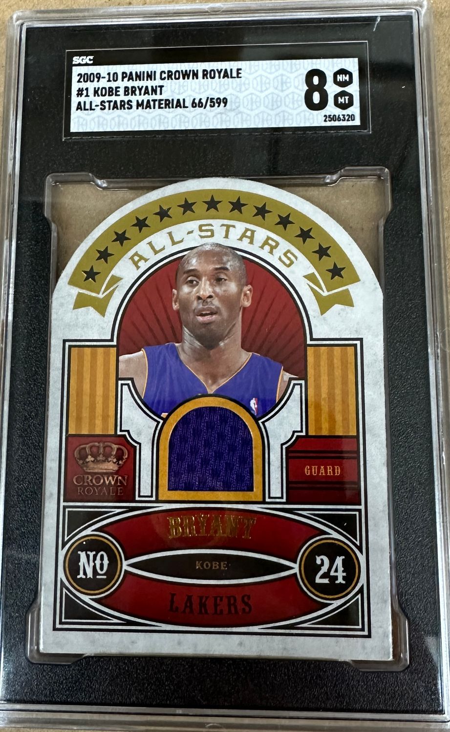 2009/10 Panini Crown Royale #1 Kobe Bryant All Stars Material #&#39;d66/199 SGC 8