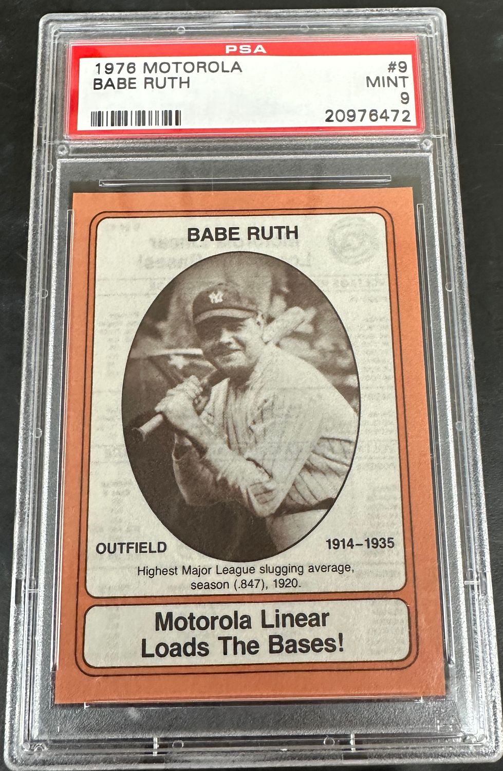 1976 Motorola #9 Babe Ruth PSA 9