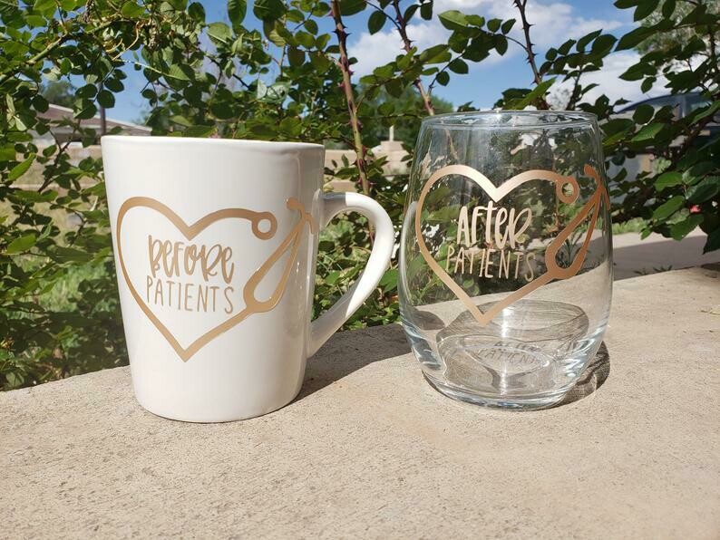 Before Patients / After Patients Gift Set, gifts for her, nurse wine glass, nurse mug, nurse gift, RN gift, Nurse Appreciation Week, Vinyl
