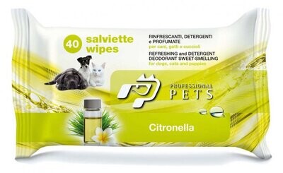 Professional Pet Salviette Detergenti Profumate per Cani  Gatti e cuccioli. 40pz - 30x20 Cm