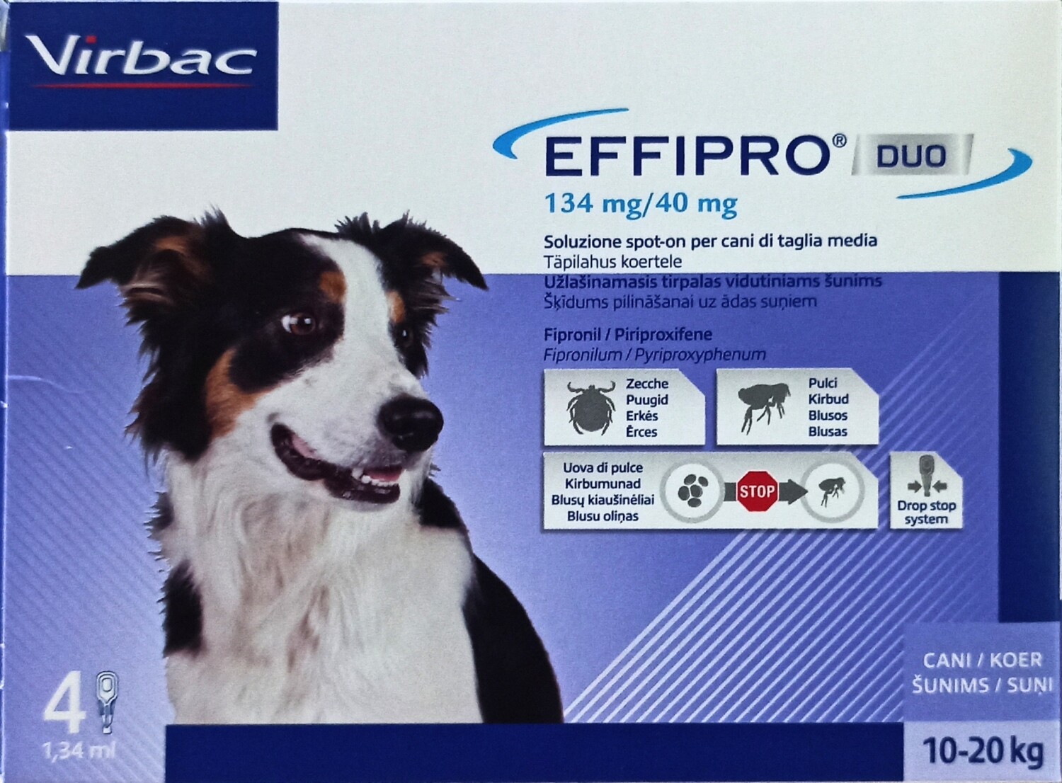 Effipro Duo Antiparassitari - 4 Pip. Spot-On Per Cani di Kg 10-20