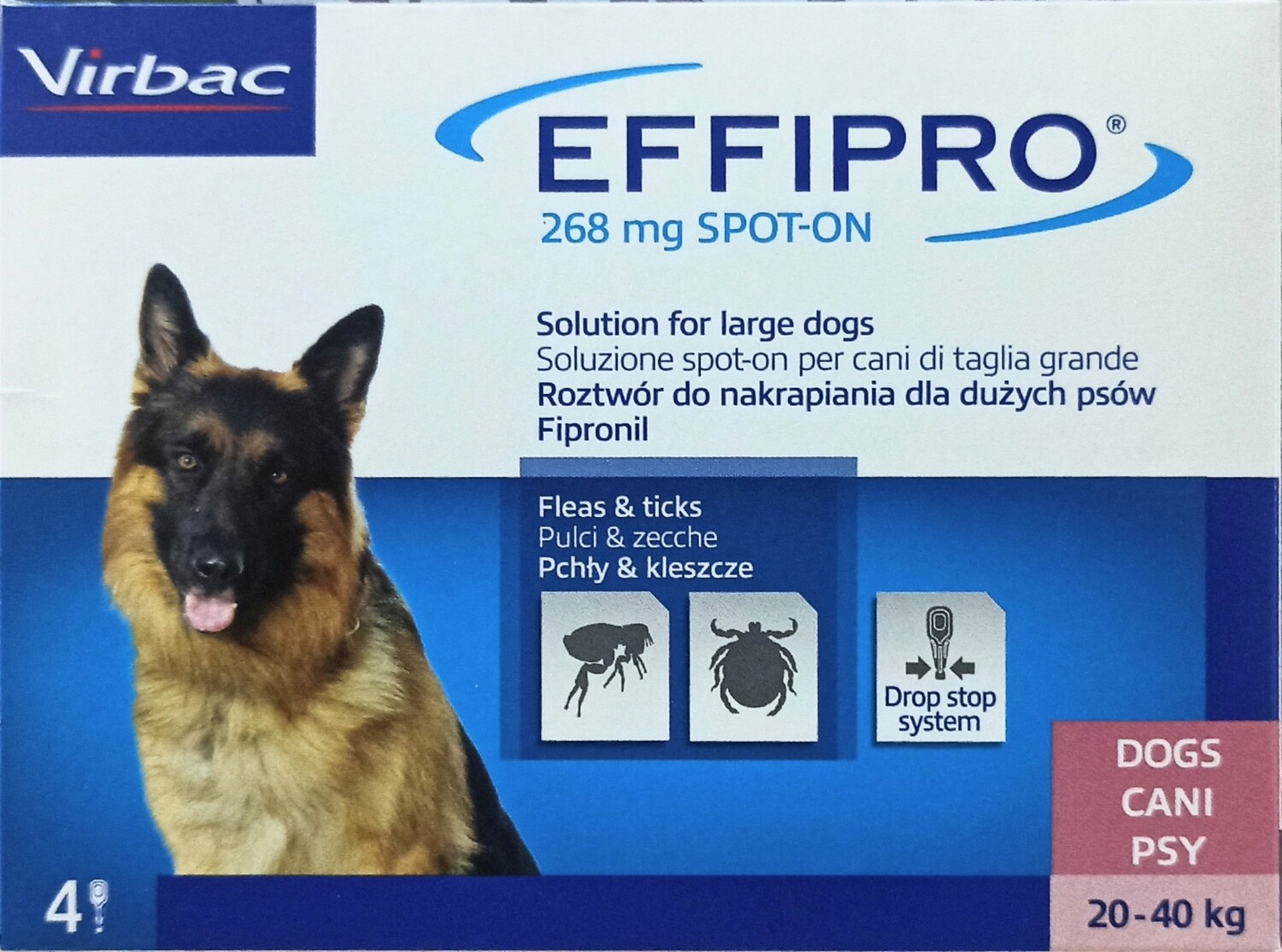 Effipro Duo Antiparassitari - 4 Pip. Spot-On Per Cani di Kg 40 - 60