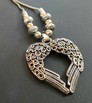 Oxidized Heart Wings Necklace
