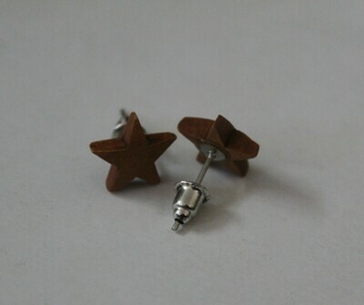 Brown Wooden Star Earrings (Studs)