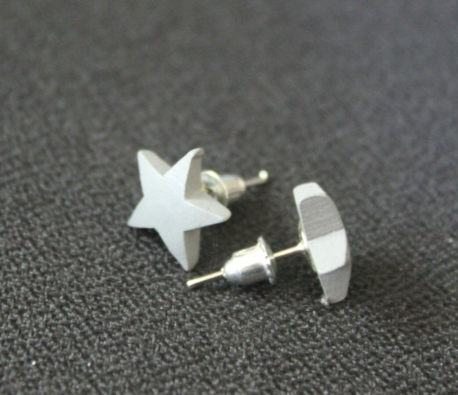 Grey Wooden Star Earrings (Studs)