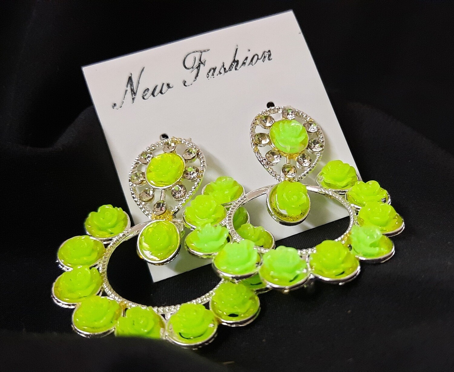 Rose Studded Earrings - Neon Green