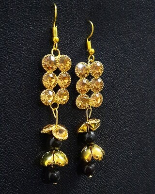 Studded Dangling Bead Earrings - Black and Golden