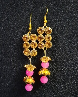 Studded Dangling Bead Earrings - Pink and Golden