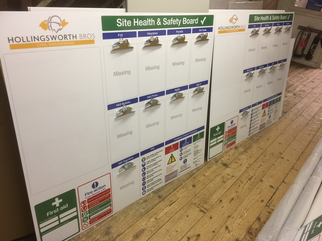 Site Safety Notice Boards 3mm AluComposite with Q-Connect board clips F10 RAMS 