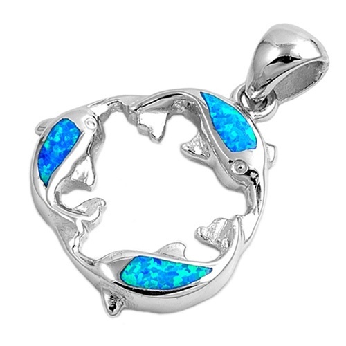 Circle of Dolphins Pendant , Caribbean Opal