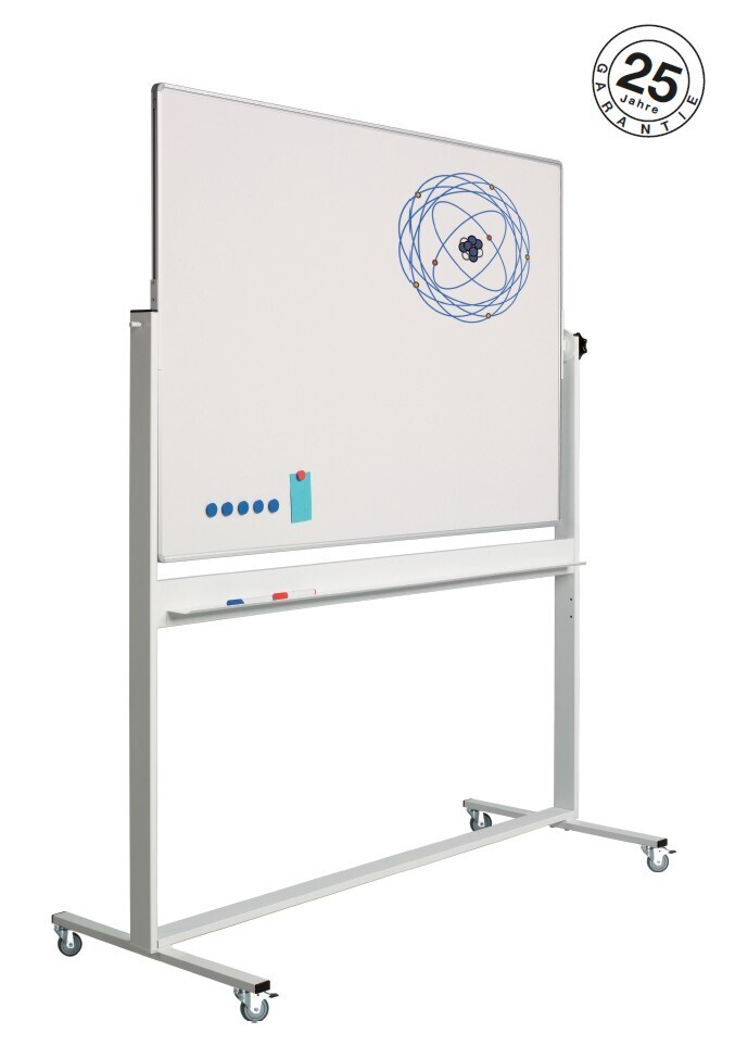 Doppelseitige Drehtafel weiss mit fahrbarem Stativ, RC-Profil alu,
100 x 150 cm