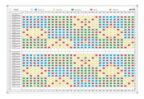 Monatsplaner für 30 Pers./Obj. mit horizontaler Einteilung 1 bis 31, Businessline-Profil alu