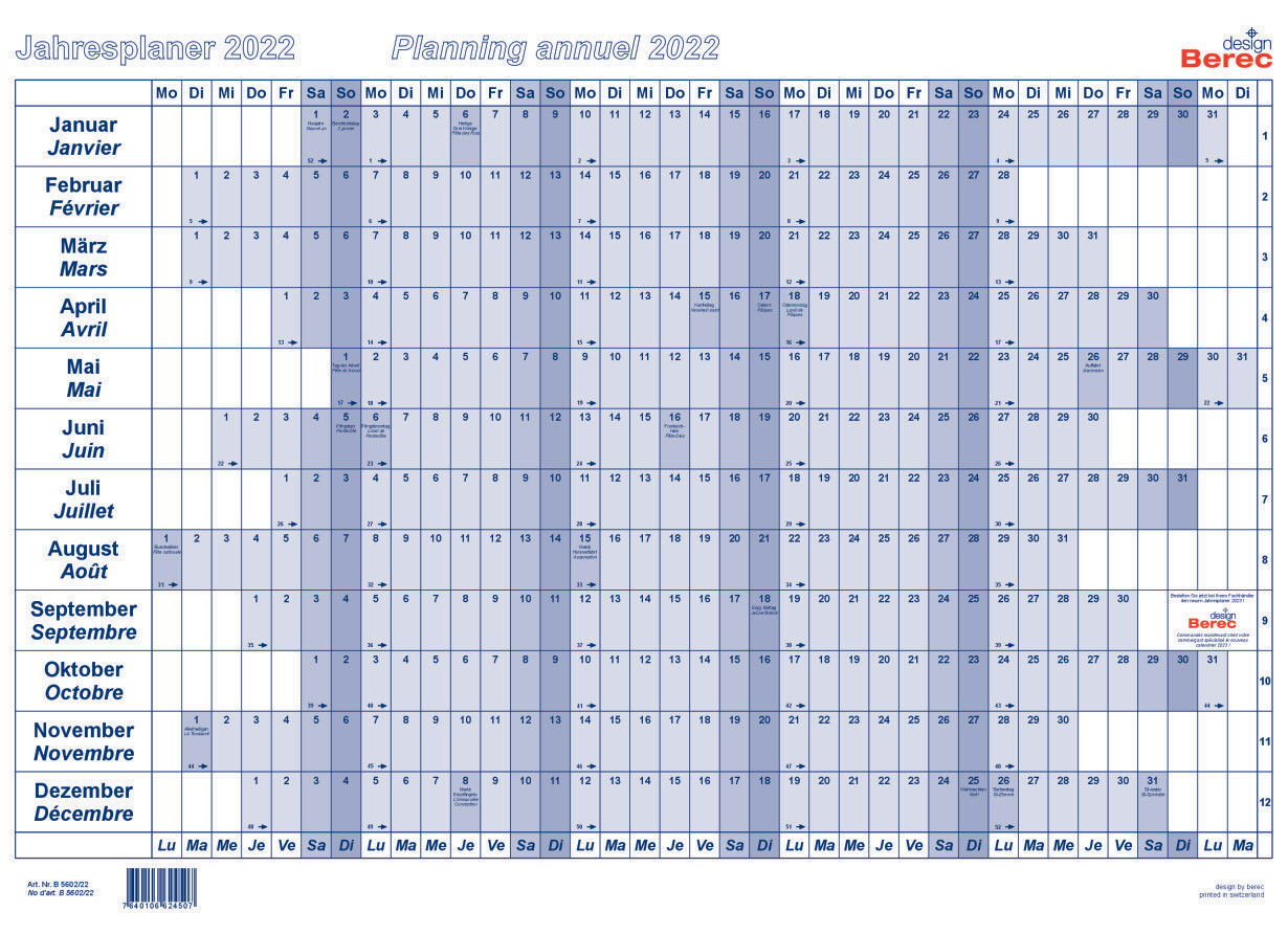 Der Papierjahresplaner A2
von Januar bis Dezember 2022
25 x 13,8 mm (H x B)